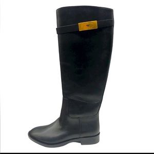 Tory Burch T Hardware Tall Riding Boots Boot Black Leather Size 5
